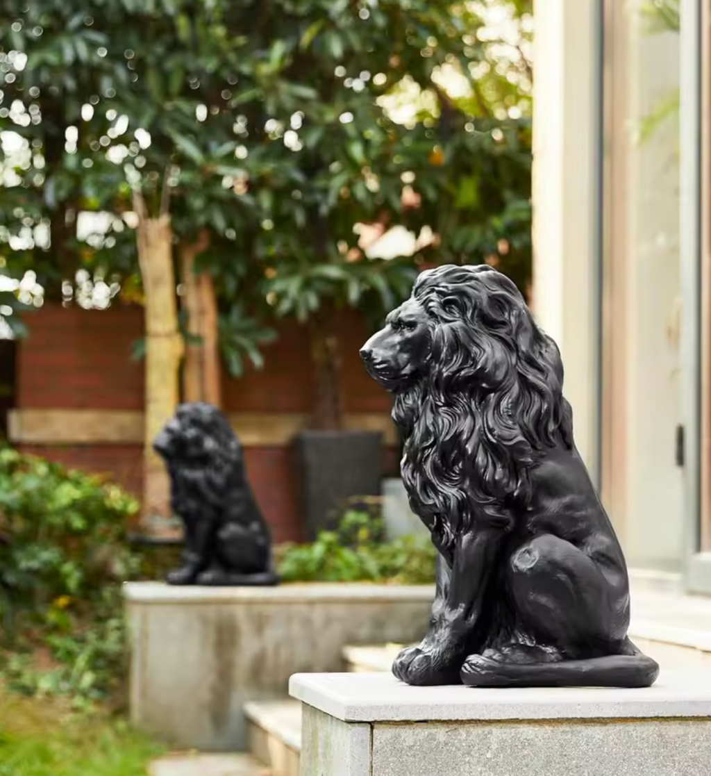 Black Lion Garden Statue