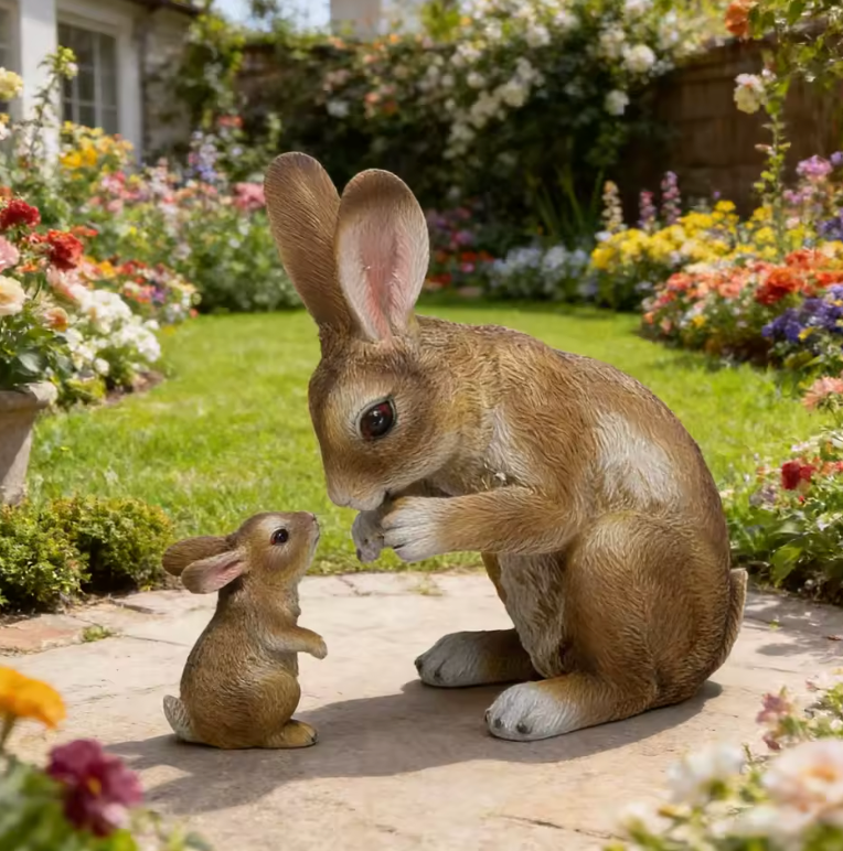 Rabbit Family Garden Statue