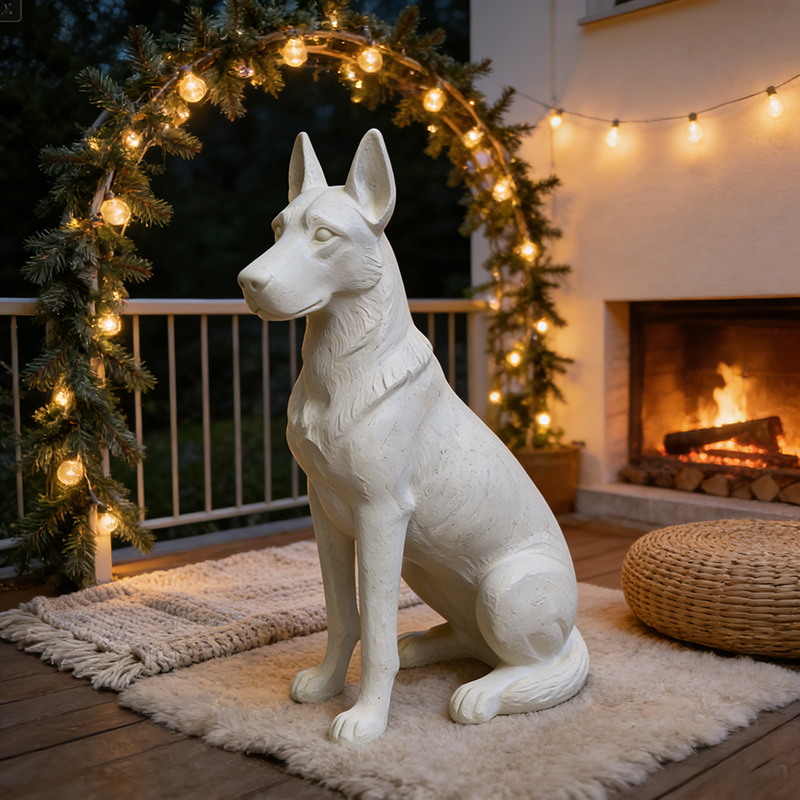 White German Shepherd Garden Statue