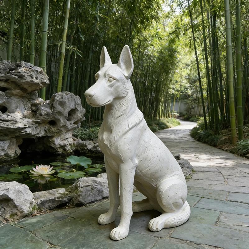White German Shepherd Garden Statue