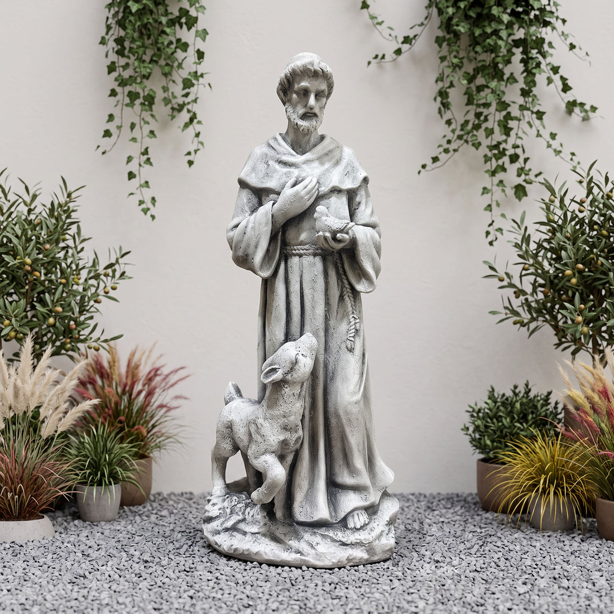 Saint with Lamb Garden Statue