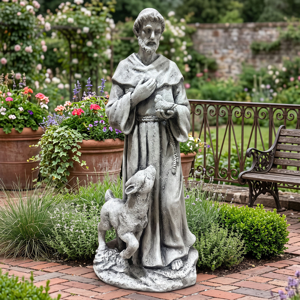 Saint with Lamb Garden Statue