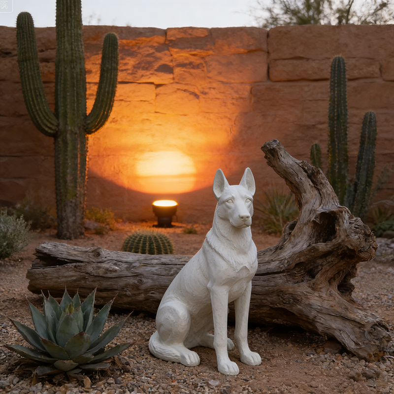 White German Shepherd Garden Statue