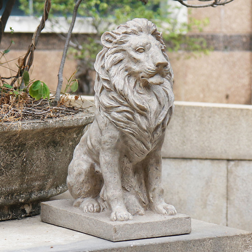Sitting Lion Garden Statue – White